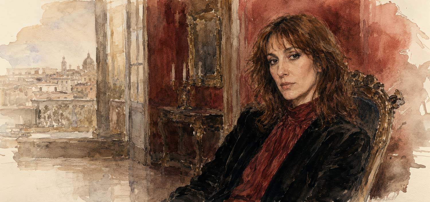 Daria Nicolodi in a Roman palazzo