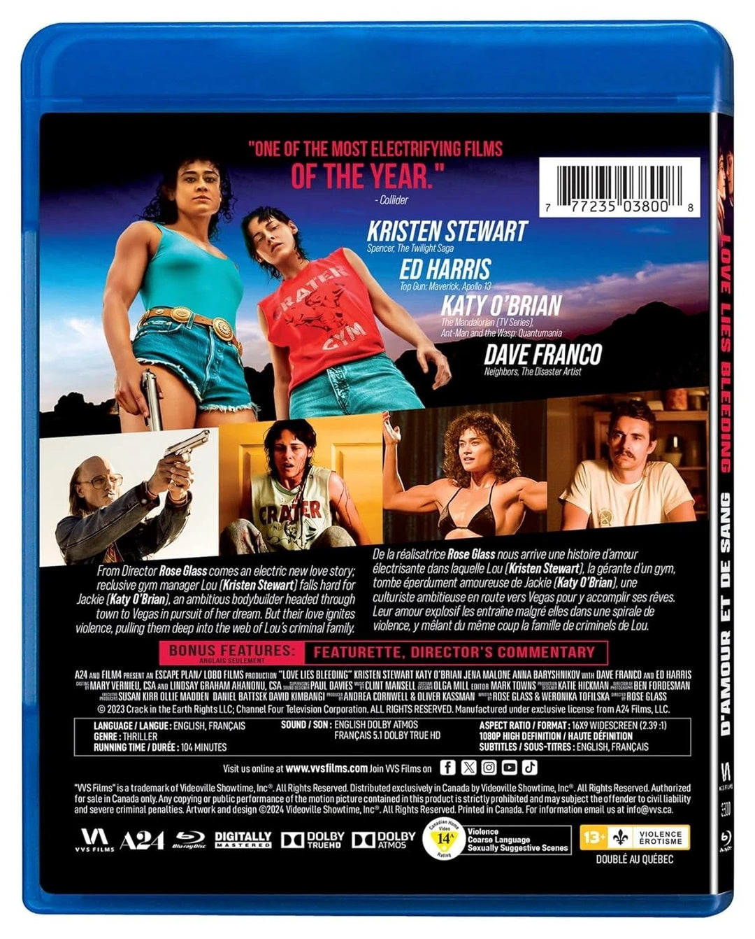 Love Lies Bleeding (Blu-ray, 2024, Canada Import) Kristen Stewart, Ed Harris