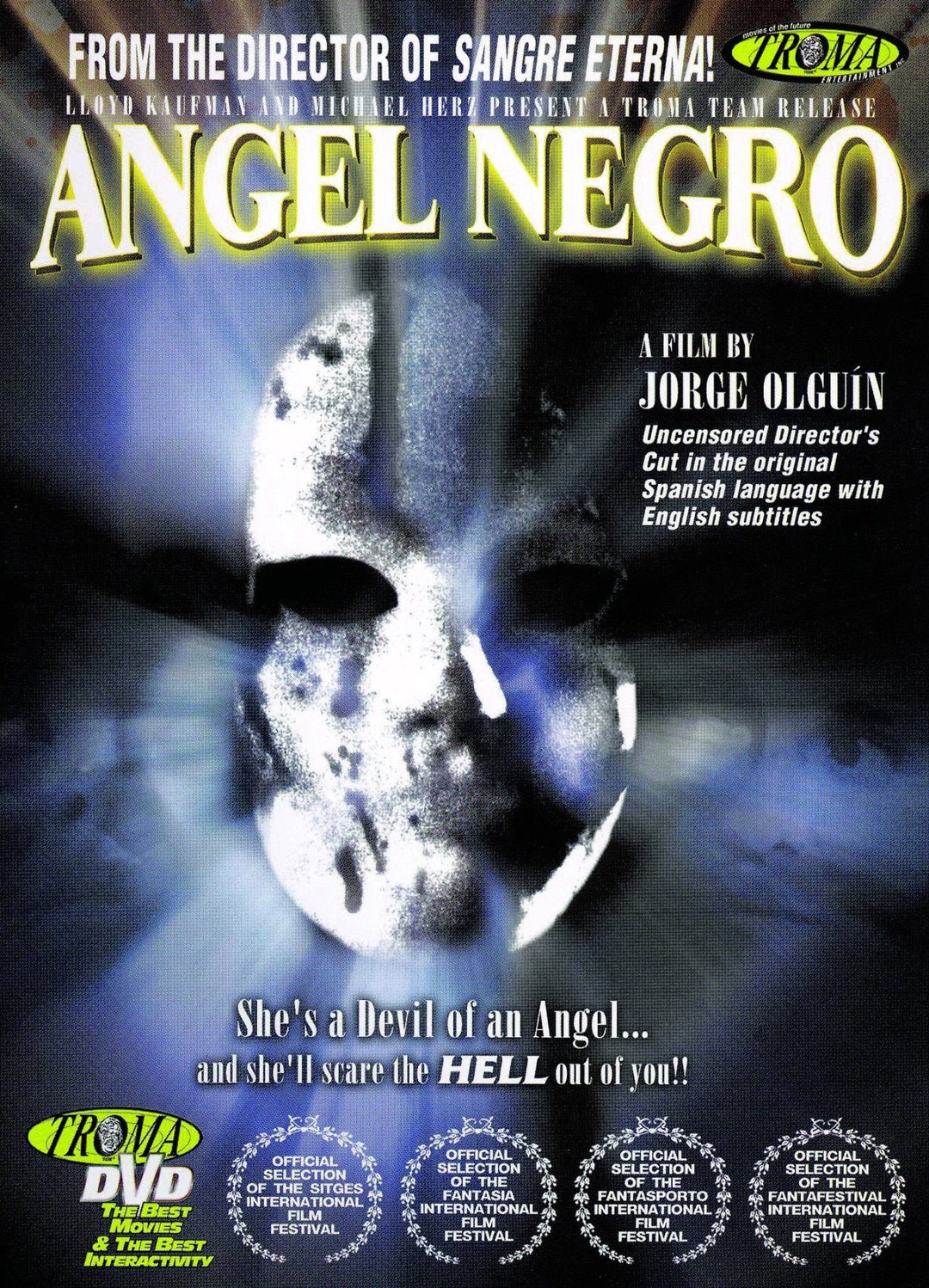 Angel Negro — official Troma DVD cover, Spanish with English subtitles