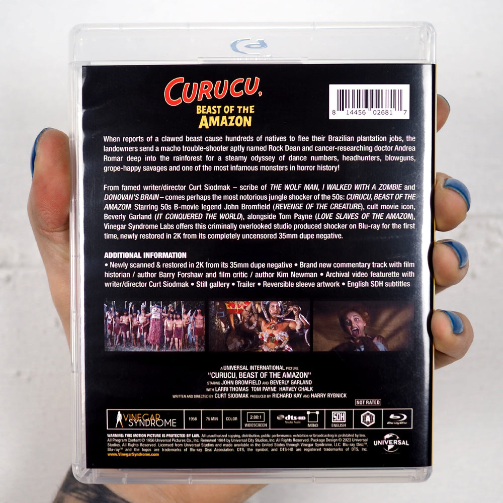 Curucu, Beast of the Amazon - Vinegar Syndrome Labs standard Blu-ray rear cover, UPC 814456026817